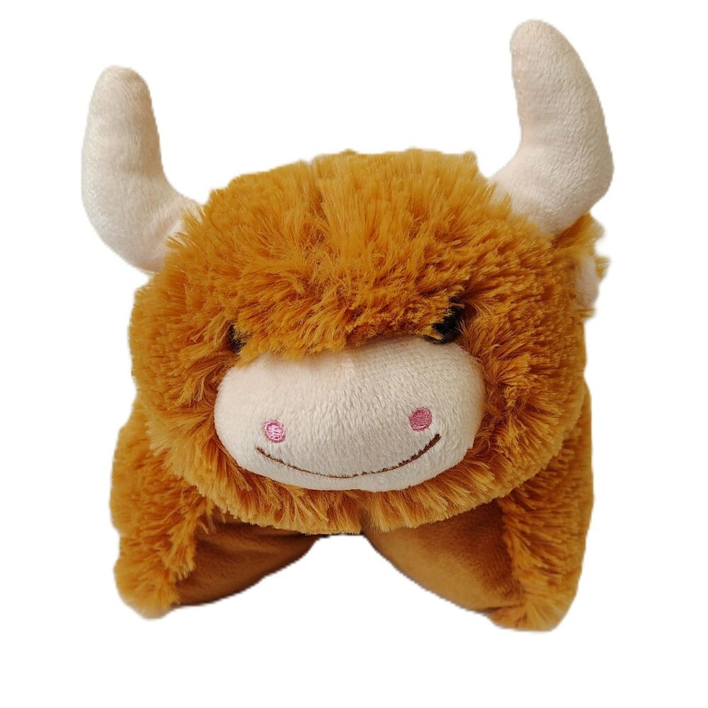 Pillow Pets Highland Cow 12" Mini Plush Pillow Stuffed Animal Soft Brown Cow